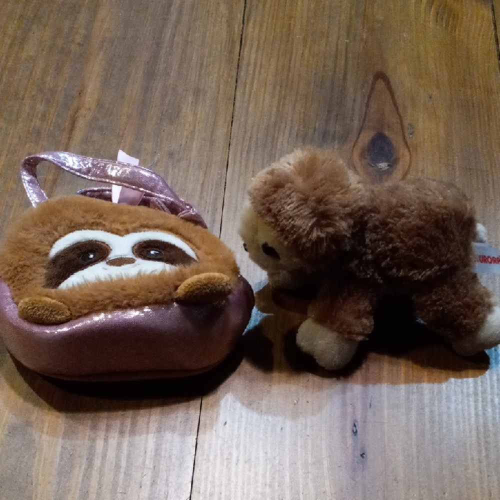 Plush Sloth Bag and Toy Set - Brown
